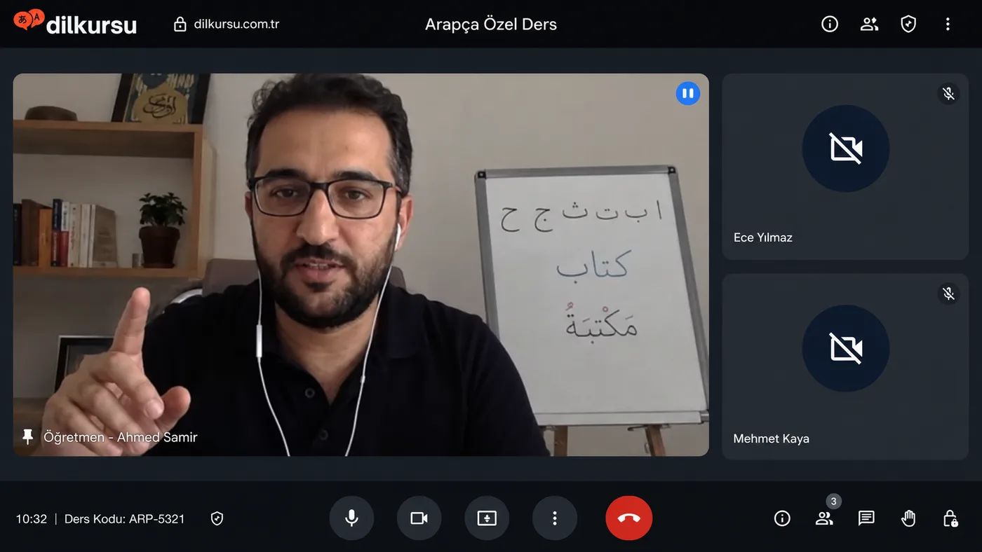 Arapça birebir online ders ekranı