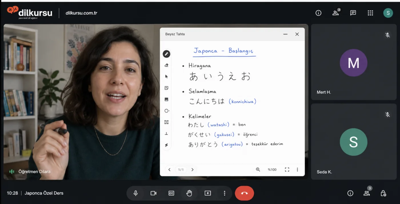 Japonca birebir online ders ekranı