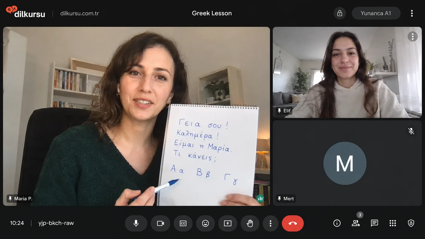 Yunanca birebir online ders ekranı